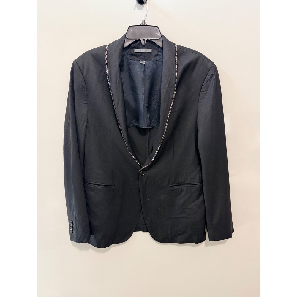 John Varvatos Black Wool Chain Trim Blazer Jacket Made in Italy Size 50